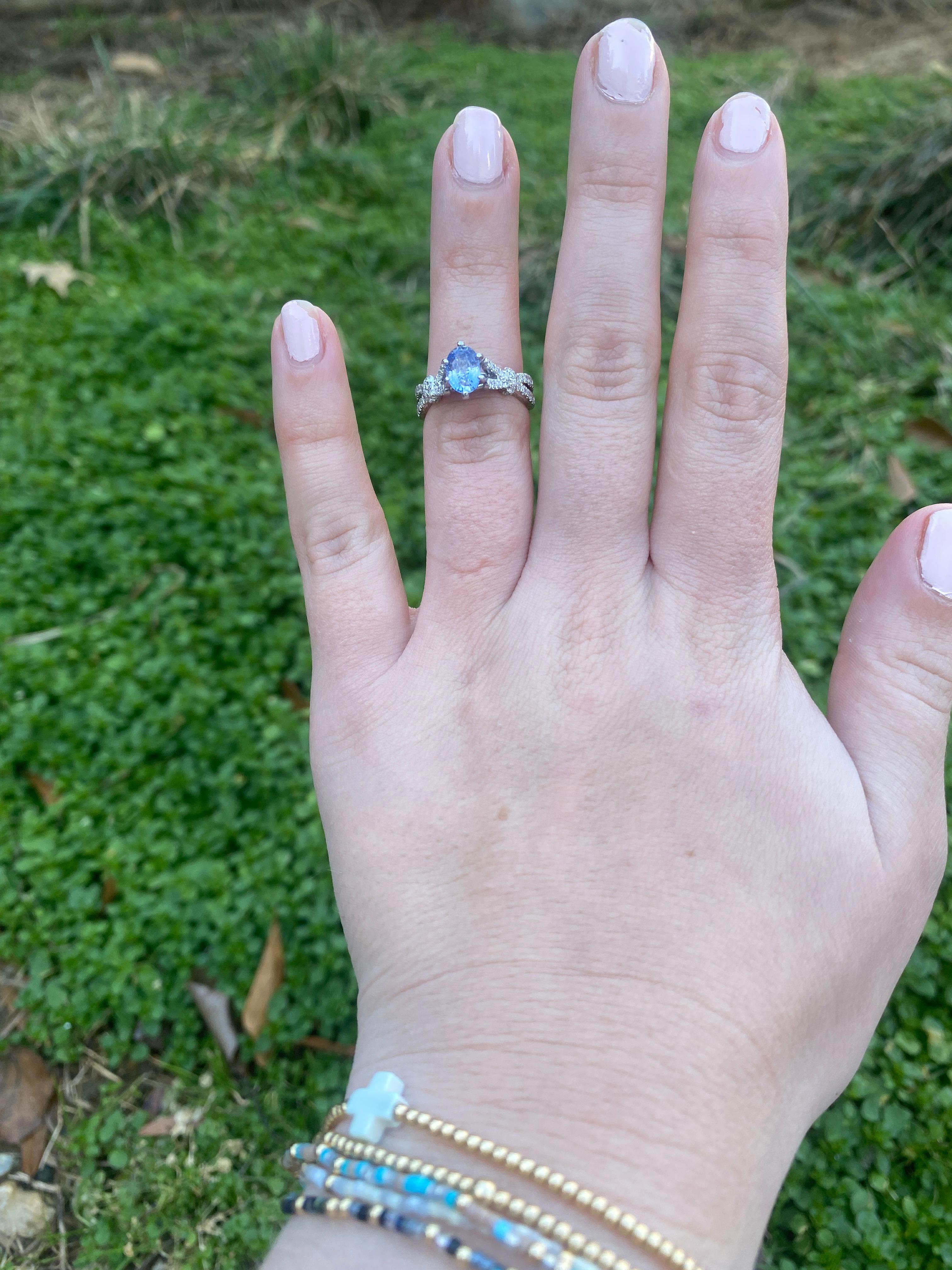 Bague de fiançailles avec saphir et diamant de 1,35 carat, or blanc 14 carats, taille de bague 5 en vente 2