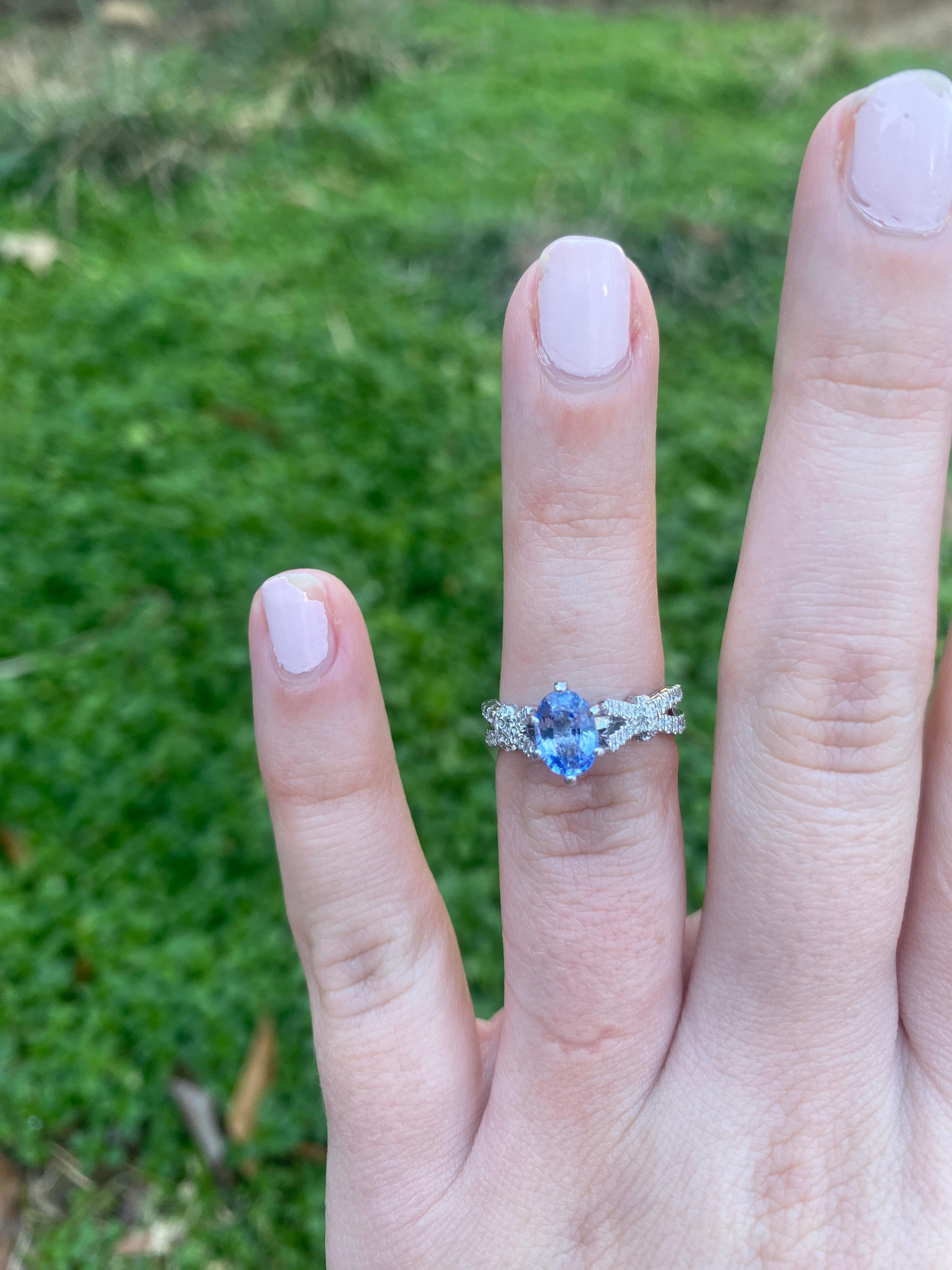 Bague de fiançailles avec saphir et diamant de 1,35 carat, or blanc 14 carats, taille de bague 5 en vente 3