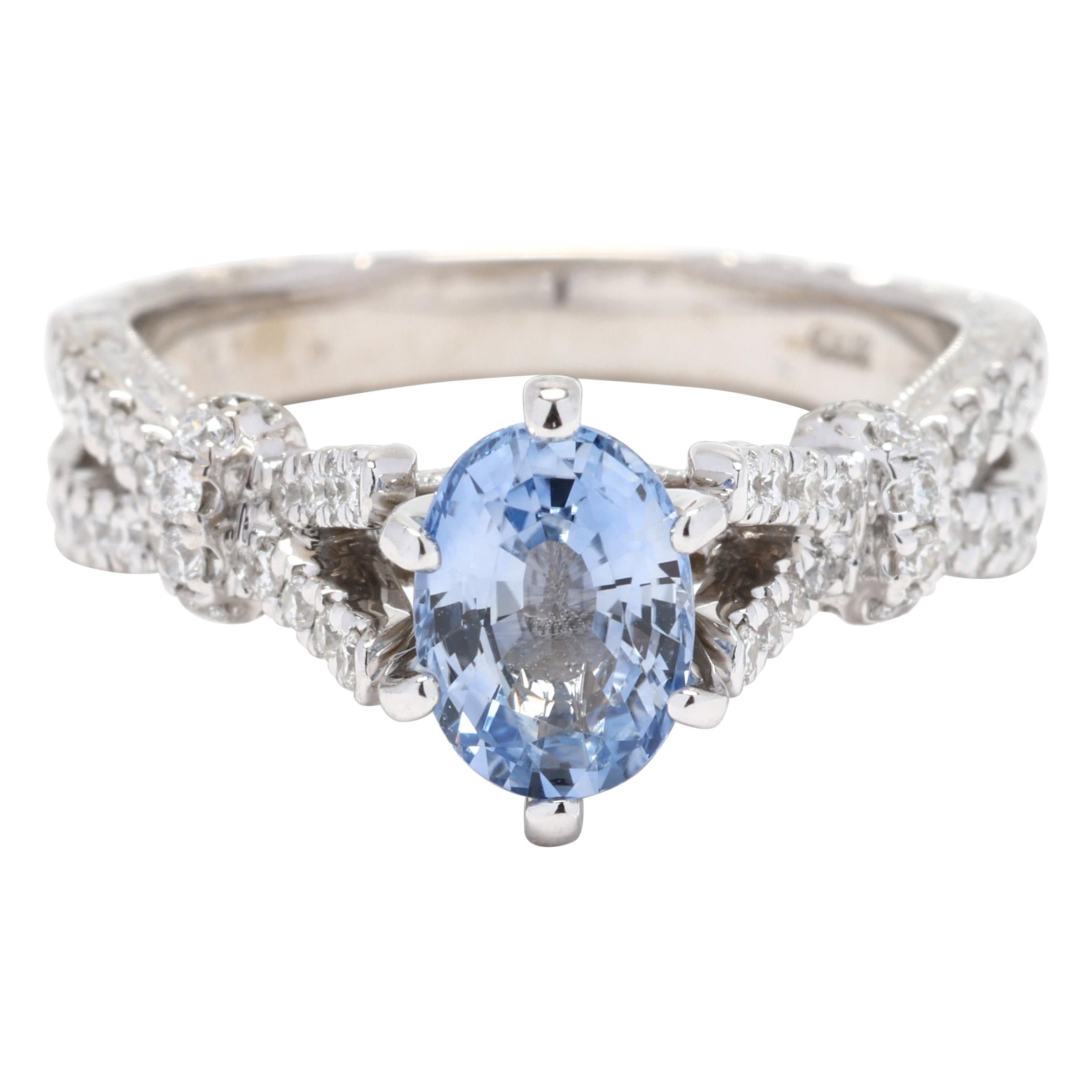 Bague de fiançailles avec saphir et diamant de 1,35 carat, or blanc 14 carats, taille de bague 5 en vente