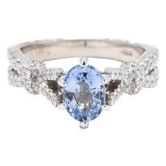 Bague de fiançailles avec saphir et diamant de 1,35 carat, or blanc 14 carats, taille de bague 5