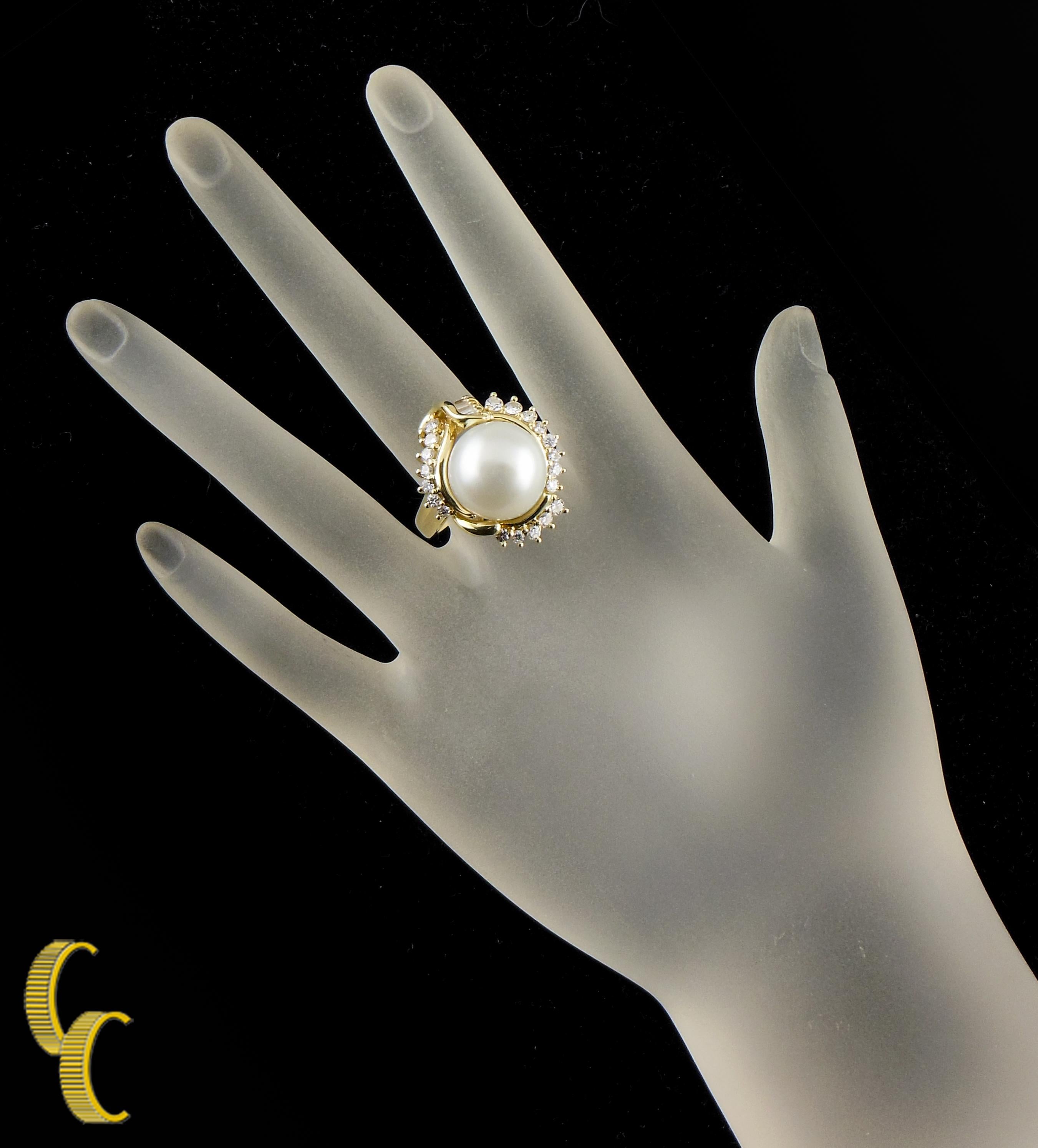 South Sea Pearl and Diamonds Ring Set in 18 Karat Yellow Gold 1