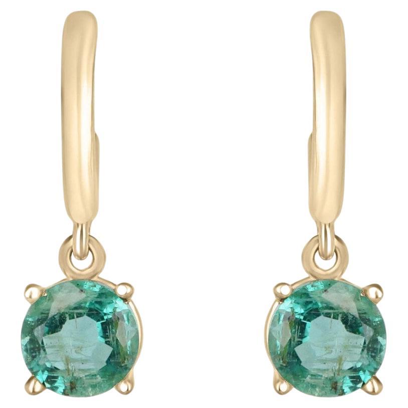 1.35tcw 14K Round Cut Emerald Huggie Dangle Earrings Dark Green Perfect May Gift For Sale