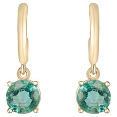 Orecchini Huggie Dangle con smeraldo taglio rotondo 1,35tcw 14K Verde scuro Perfetto regalo di maggio