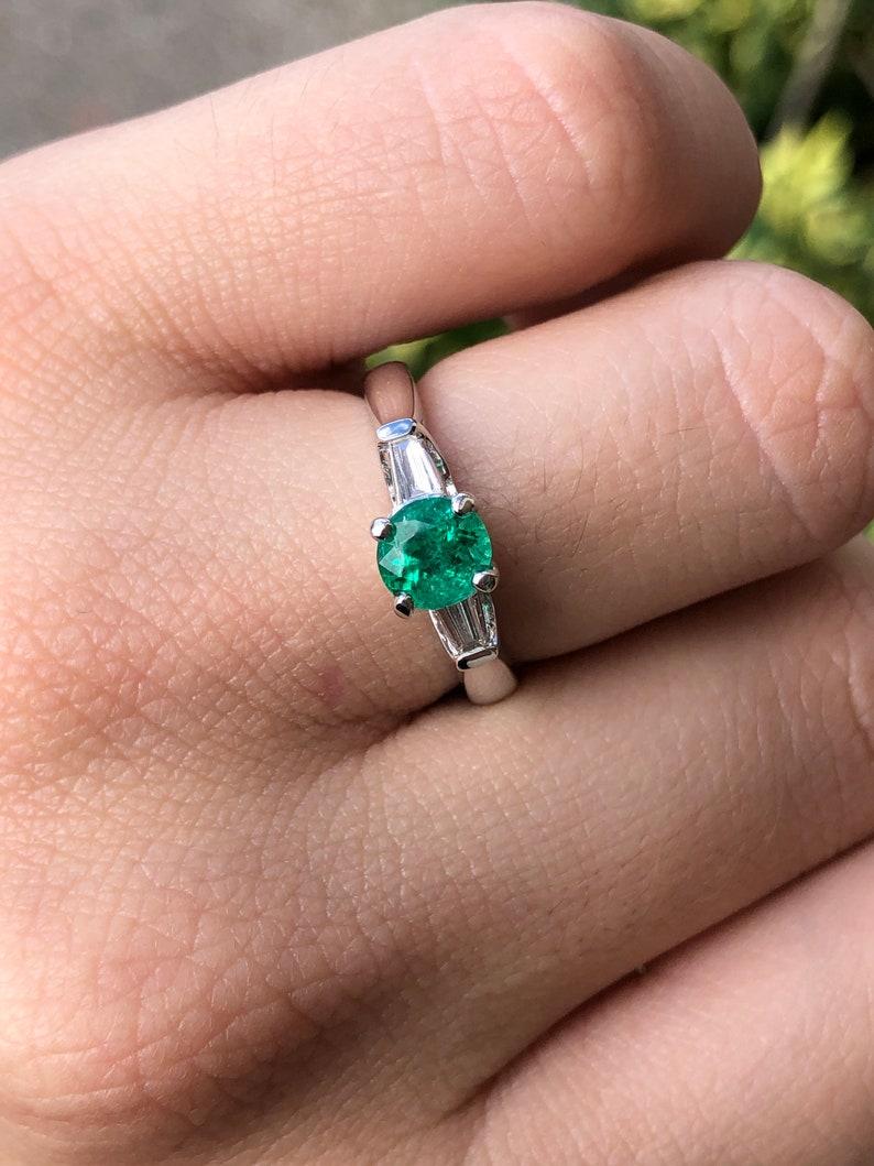 Women's 1.35tcw 14K Three Stone Emerald & Diamond Ring  14K Emerald Diamond Ring For Sale