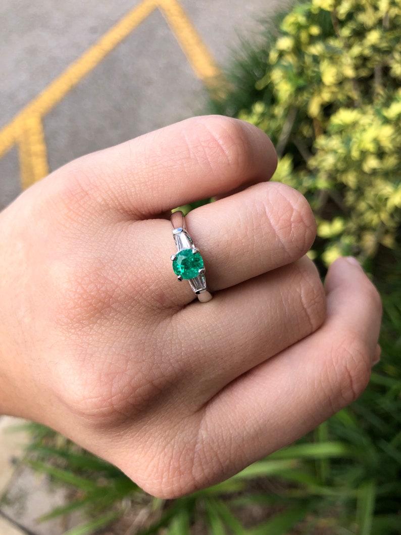 1.35tcw 14K Three Stone Emerald & Diamond Ring  14K Emerald Diamond Ring For Sale 1