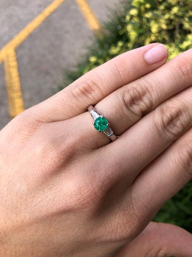 1.35tcw 14K Three Stone Emerald & Diamond Ring  14K Emerald Diamond Ring For Sale 2