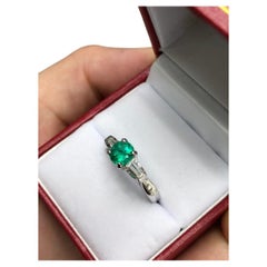 Anillo de Esmeralda y Diamantes de Tres Piedras de 1,35 qt 14K  Anillo de Diamante Esmeralda 14K