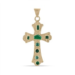 1.35tcw 18K Colombian Emerald Cross Pendant Unisex Round & Emerald Cut Dark