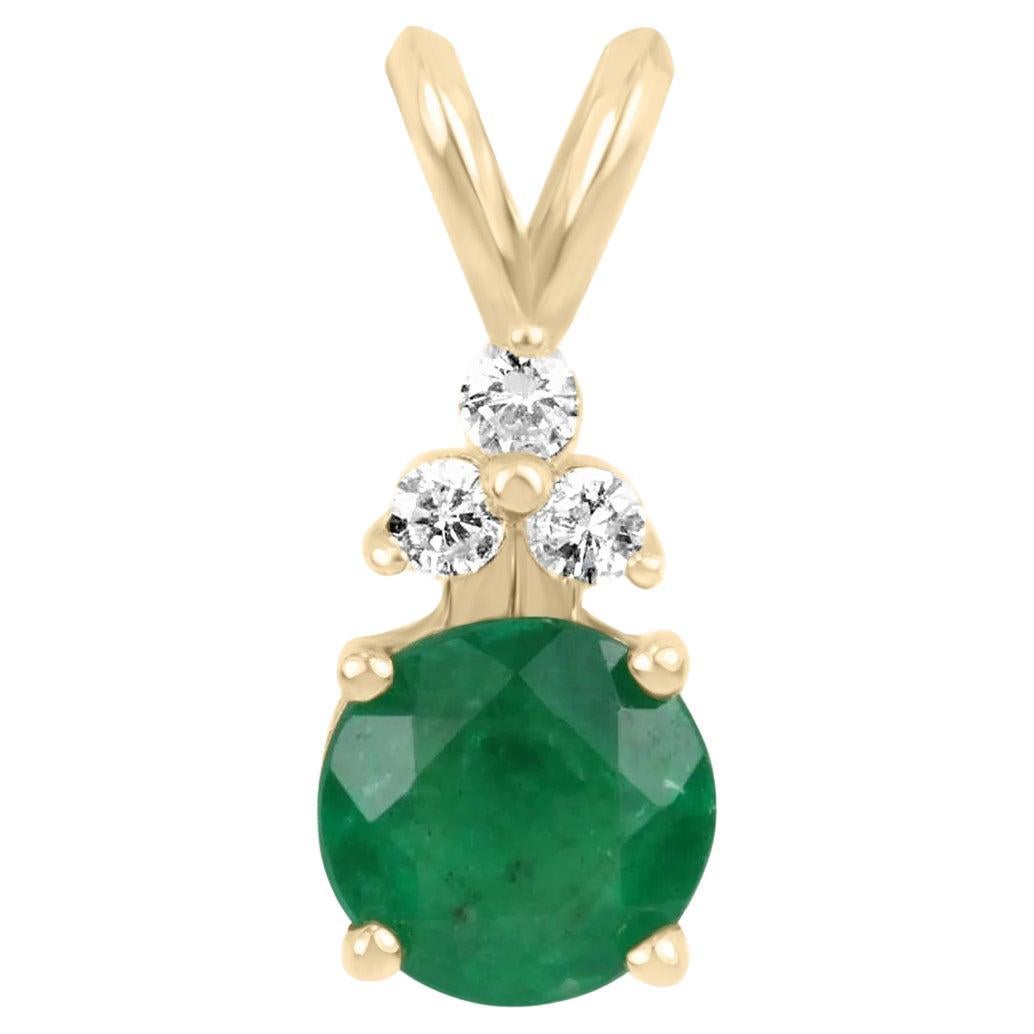 1.35tcw Natural Round Emerald Diamond Pendant Necklace in 14K Gold