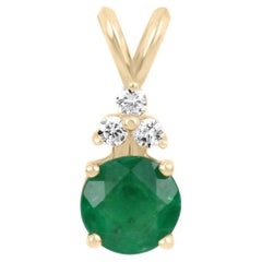 1.35tcw Natural Round Emerald Diamond Pendant Necklace in 14K Gold