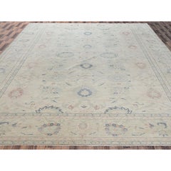 Tapis surdimensionné en laine nouée à la main, style Sultanabad égyptien vintage, couleur ivoire, 4,1 m x 5,9 m