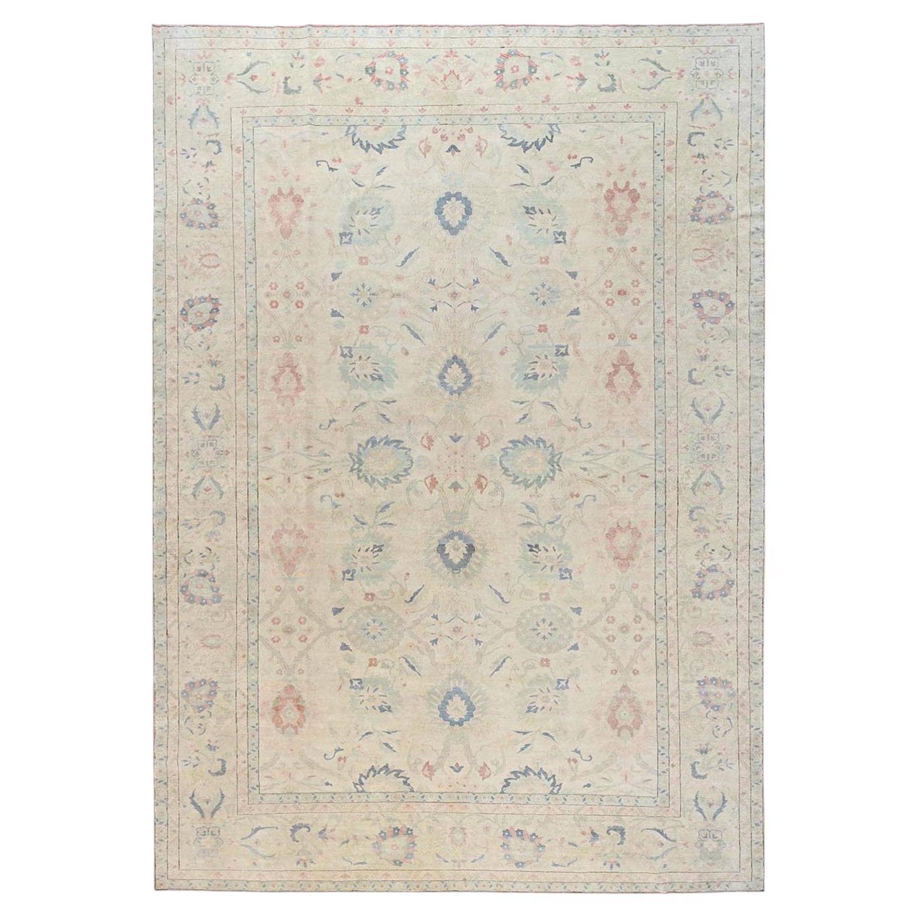 13'5"x19'3" Ivory Vintage Egyptian Sultanabad Hand Knotted Wool Oversized Rug
