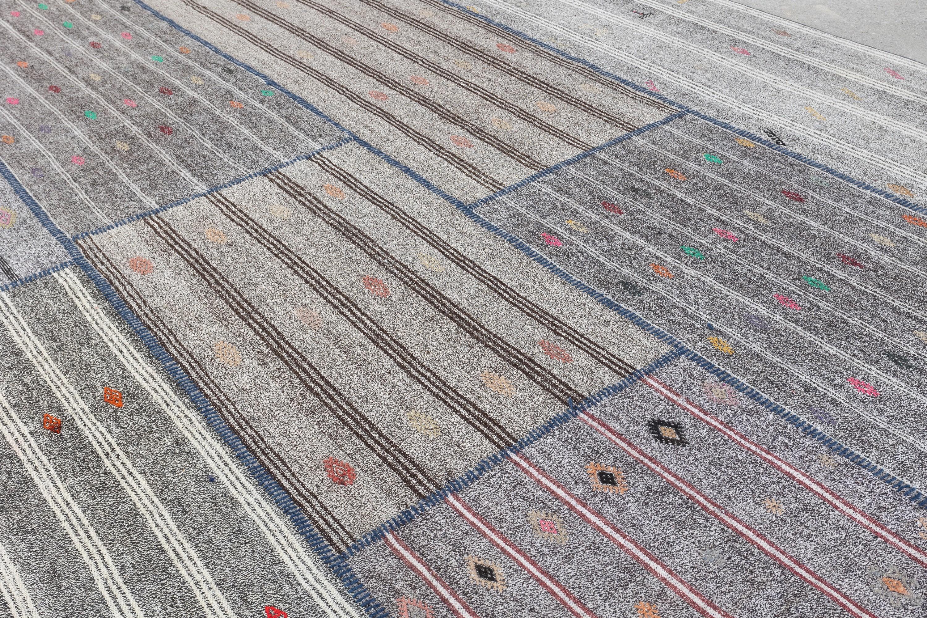 13.5x19.4 Ft Alfombra Kilim Gris Vintage, Algodón y Pelo de Cabra, Alfombra Sobredimensionada Tejido a mano en venta