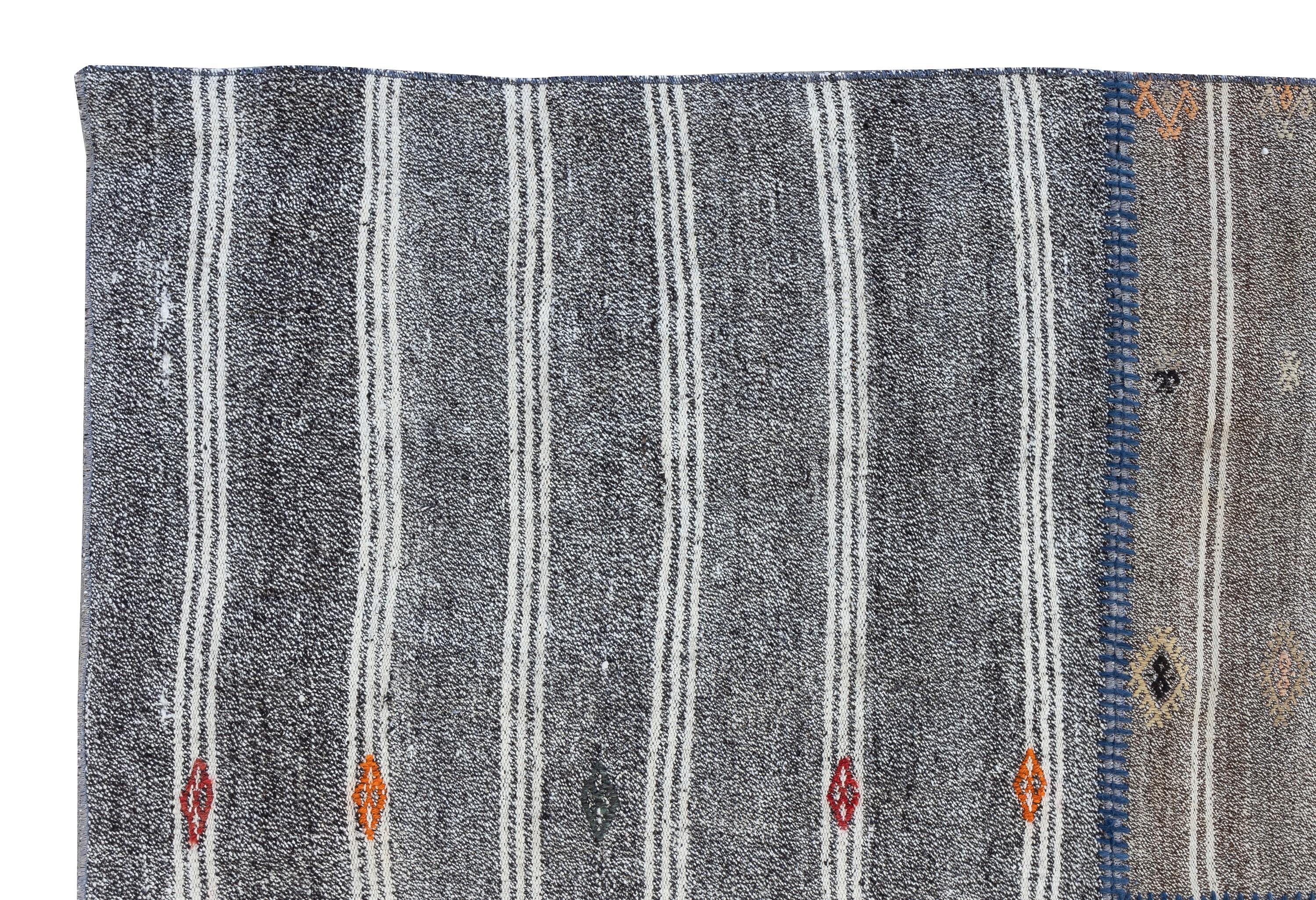 13.5x19.4 Ft Alfombra Kilim Gris Vintage, Algodón y Pelo de Cabra, Alfombra Sobredimensionada finales del siglo XX en venta