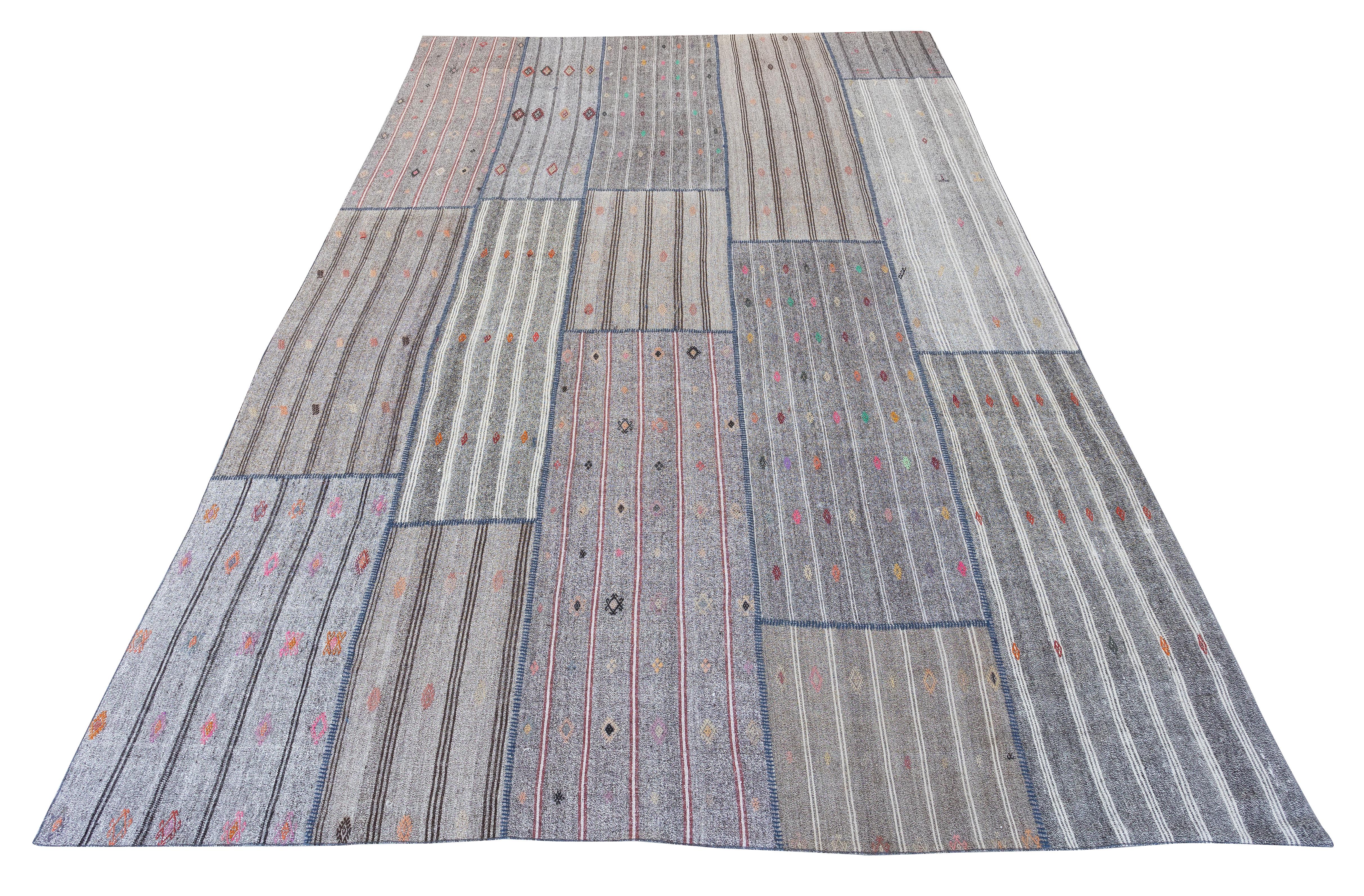13.5x19.4 Ft Alfombra Kilim Gris Vintage, Algodón y Pelo de Cabra, Alfombra Sobredimensionada en venta 1