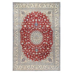 13'5"x19'4" Red Vintage Zoroastrian Nain Medallion Wool & Silk Hand Knotted Rug