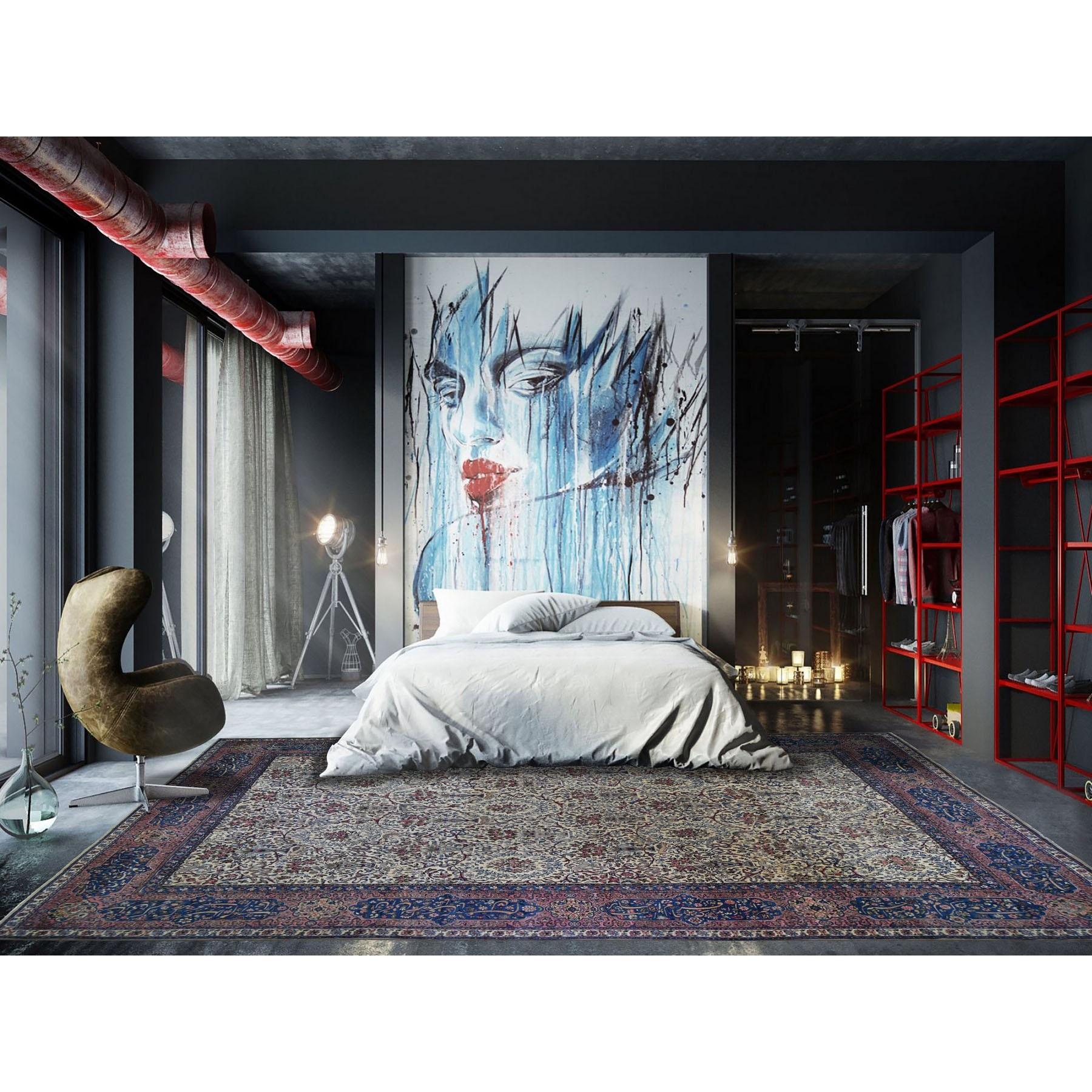 Alabaster White, Antique Persian Kerman with Poetry and Animal Figurines, Birds and Tigers, Hand Knotted, Pure Wool, Oversized Oriental Rug
Primary materials: Wool
Latex: No
Pile height: 0.25 Inches
Style: Traditional
Primary color: Ivory
Secondary
