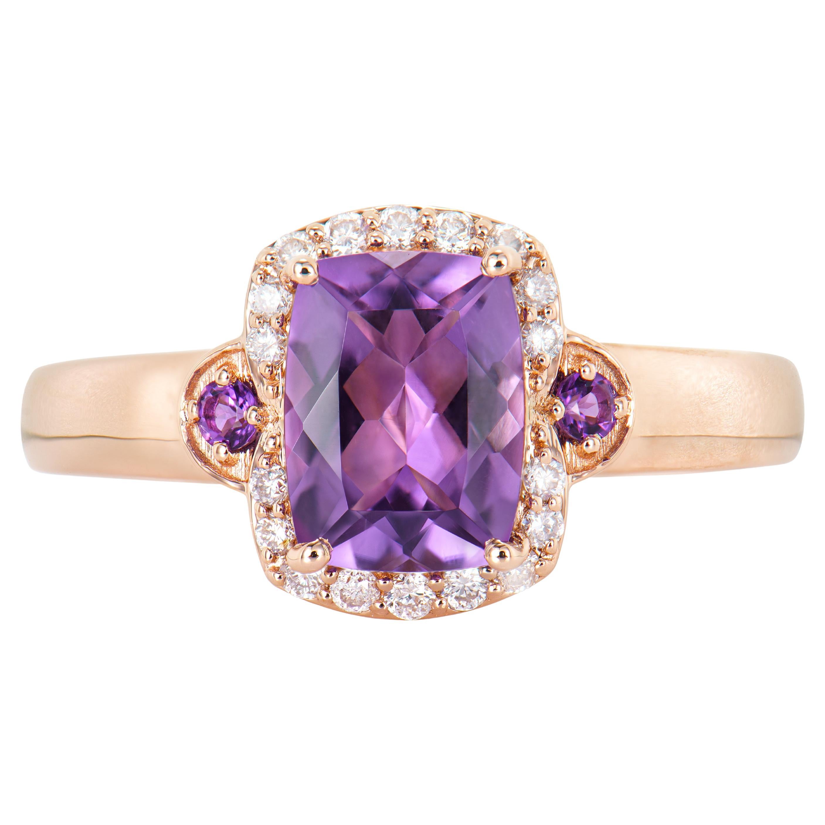 1.36 Carat Amethyst Fancy Ring in 14Karat Rose Gold with White Diamond.   For Sale