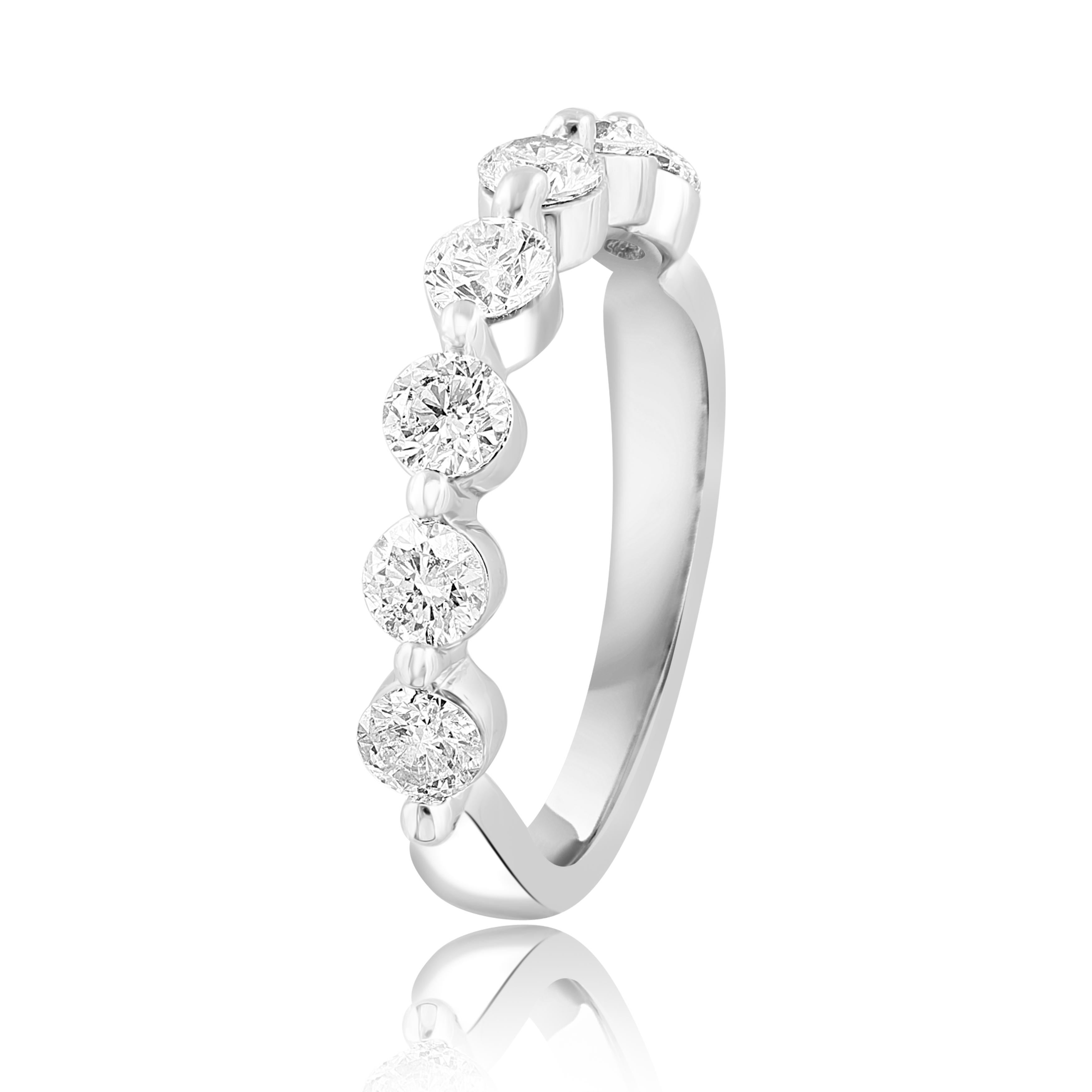 Contemporary 1.36 Carat Brilliant cut Diamond Halfway Wedding Band in 14K White Gold For Sale