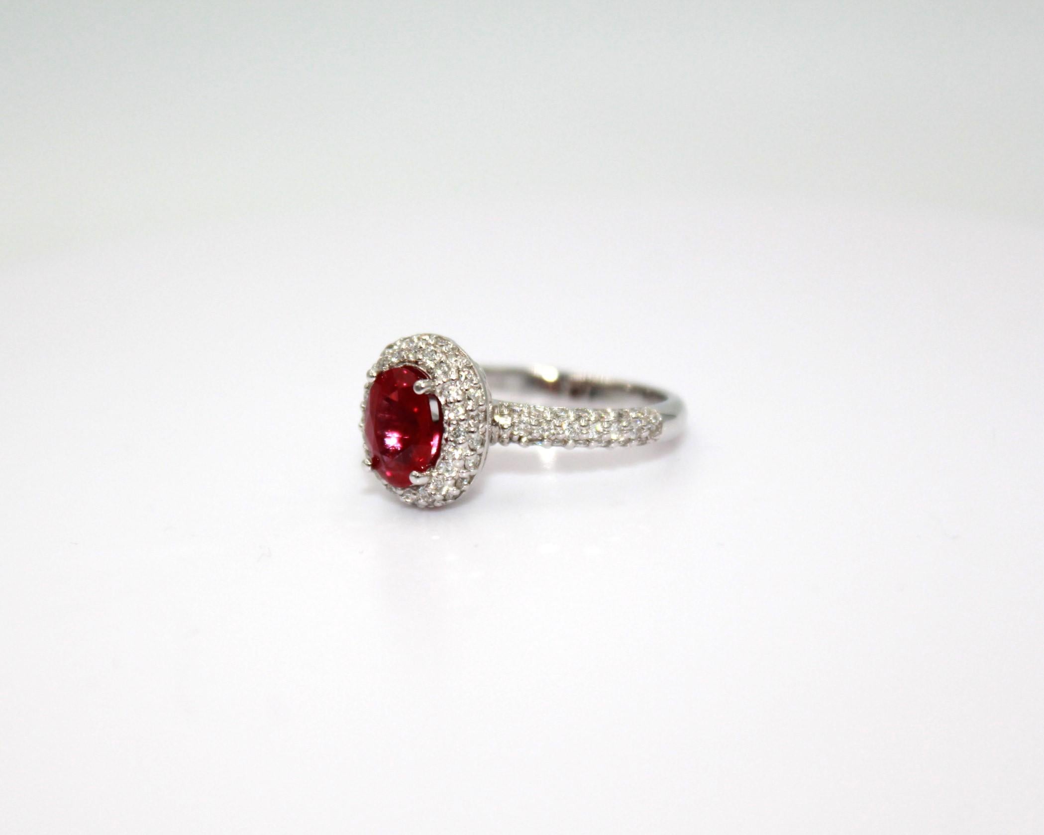 Oval Cut 1.36 Carat Burma Ruby & Diamond Ring For Sale