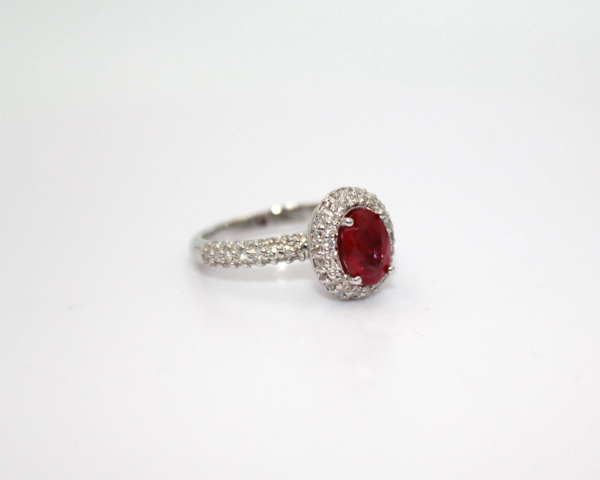 Women's 1.36 Carat Burma Ruby & Diamond Ring For Sale