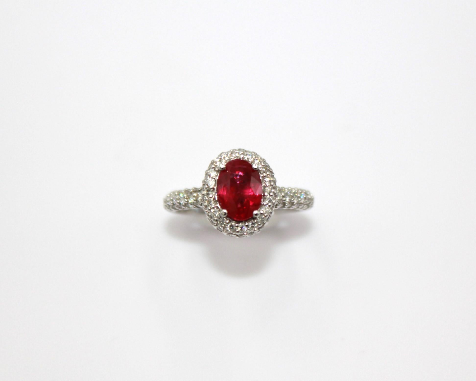 1.36 Carat Burma Ruby & Diamond Ring For Sale 1