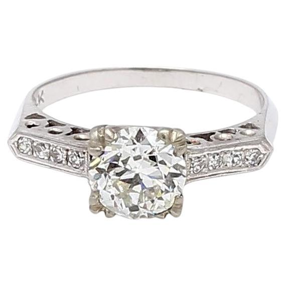 1.36 Carat Circular Brilliant Cut Diamond 14 Karat White Gold Engagement Ring For Sale