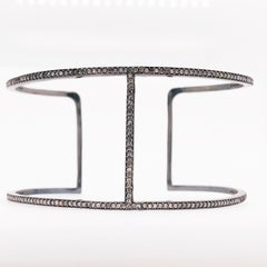 Bracciale nero moderno con diamante da 1,36 carati in argento sterling ossidato nero