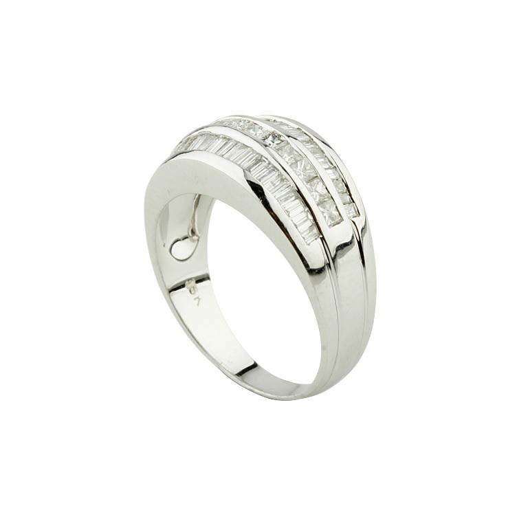 Women's 1.36 Carat Diamond Three-Row Band Ring in White Gold For Sale