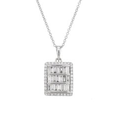 1.36 Carat Diamond White Gold Rectangular Modern Pendant Necklace