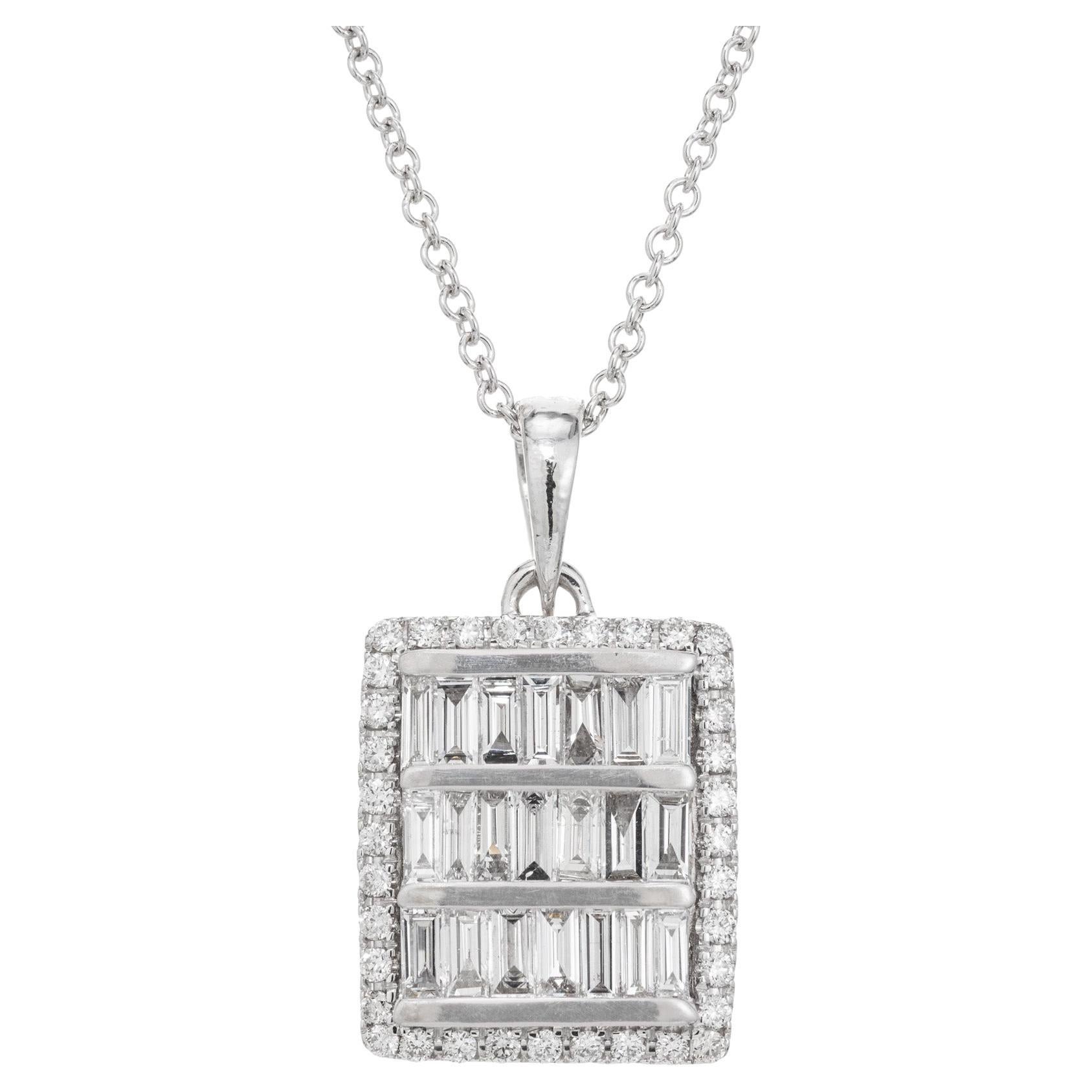 Collier pendentif moderne rectangulaire en or blanc avec diamants de 1,36 carat