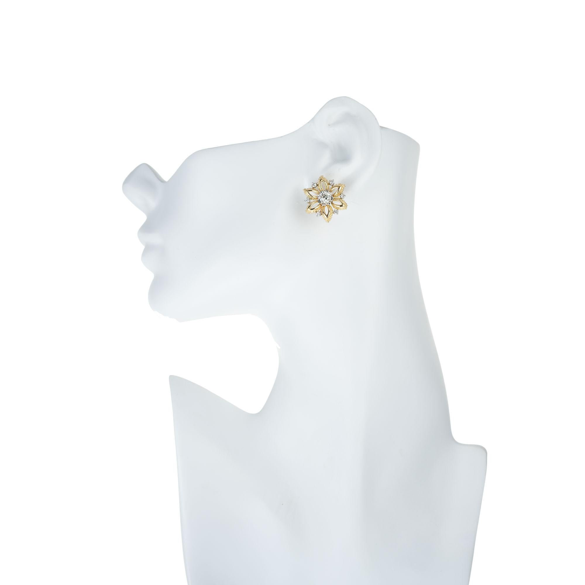 Women's 1.36 Carat Diamond Yellow White Gold Snowflake Earrings For Sale