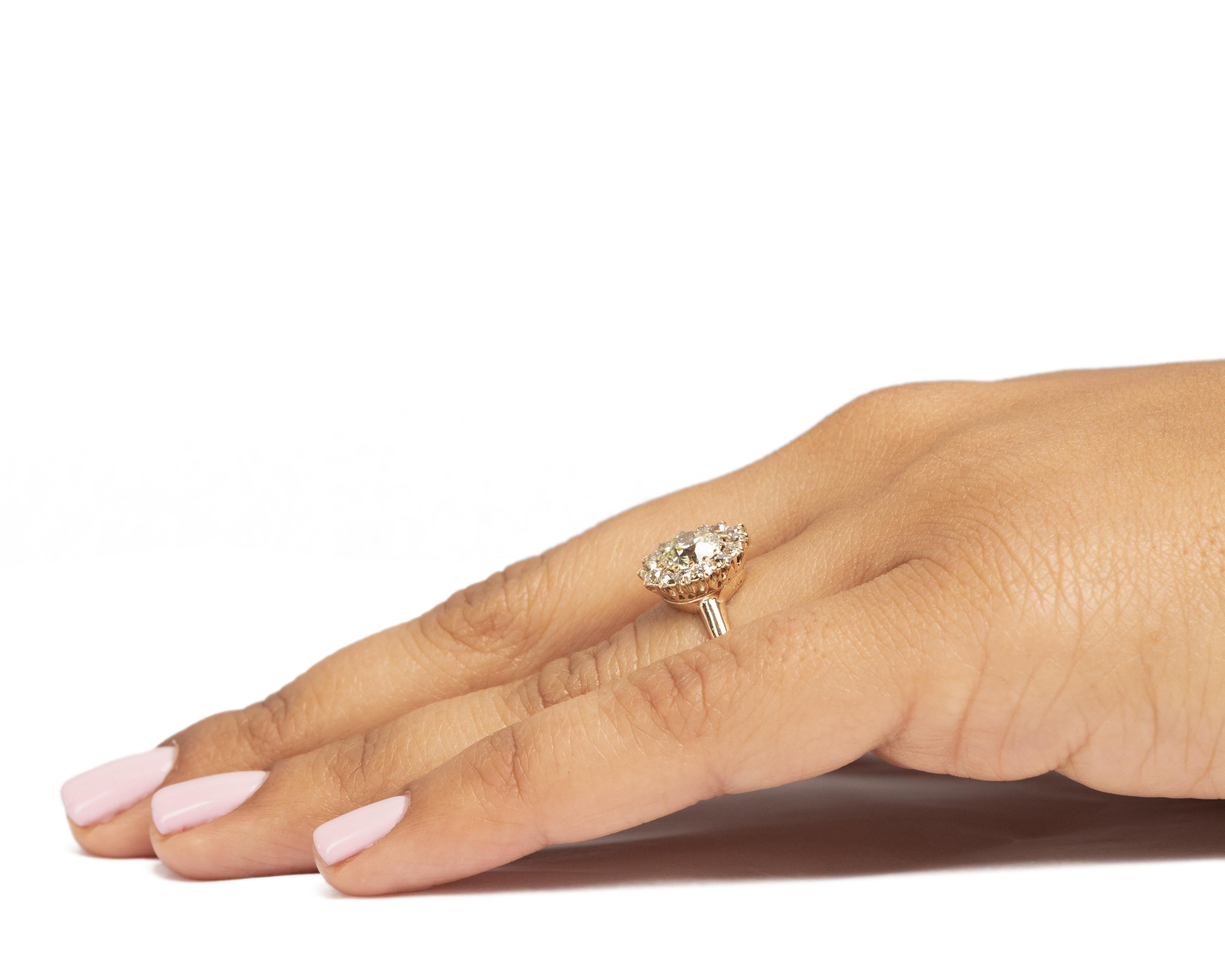 Women's 1.36 Carat Edwardian Diamond 14 Karat Yellow Gold Engagement Ring For Sale