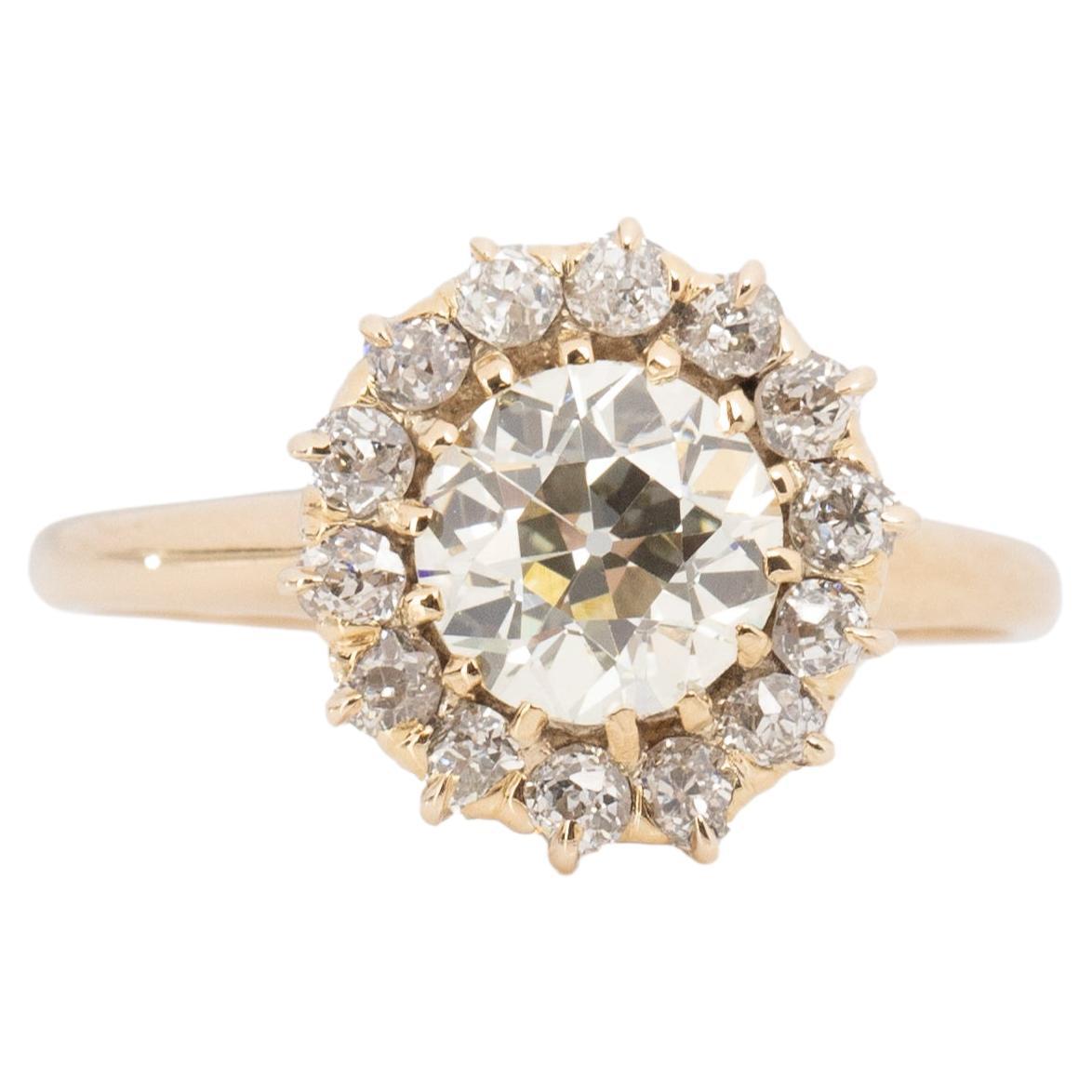1.36 Carat Edwardian Diamond 14 Karat Yellow Gold Engagement Ring For Sale