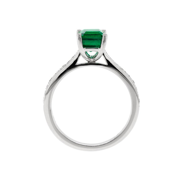 Women's 1.36 Carat Emerald Cut Emerald and Diamond Platinum Engagement Ring For Sale
