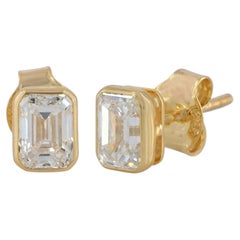 1.36 Carat Emerald Cut G/SI Diamond Solitaire Stud Earrings in 14k Yellow Gold
