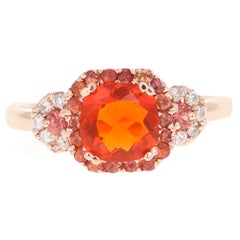 1.36 Carat Fire Opal Sapphire Diamond Rose Gold Engagement Ring