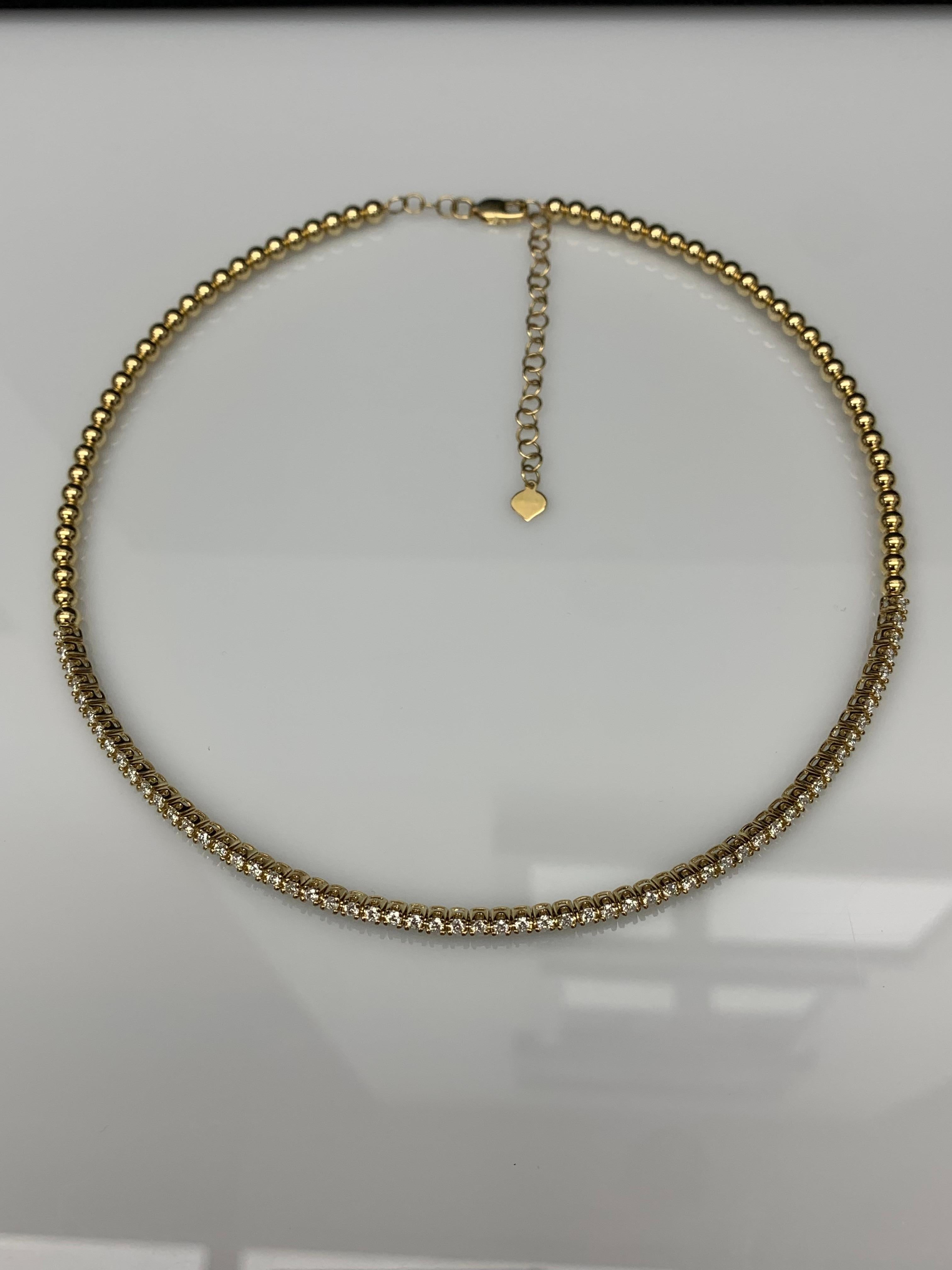 1,36 carati di diamante flessibile Collana a collare in oro giallo 14 carati in vendita 1