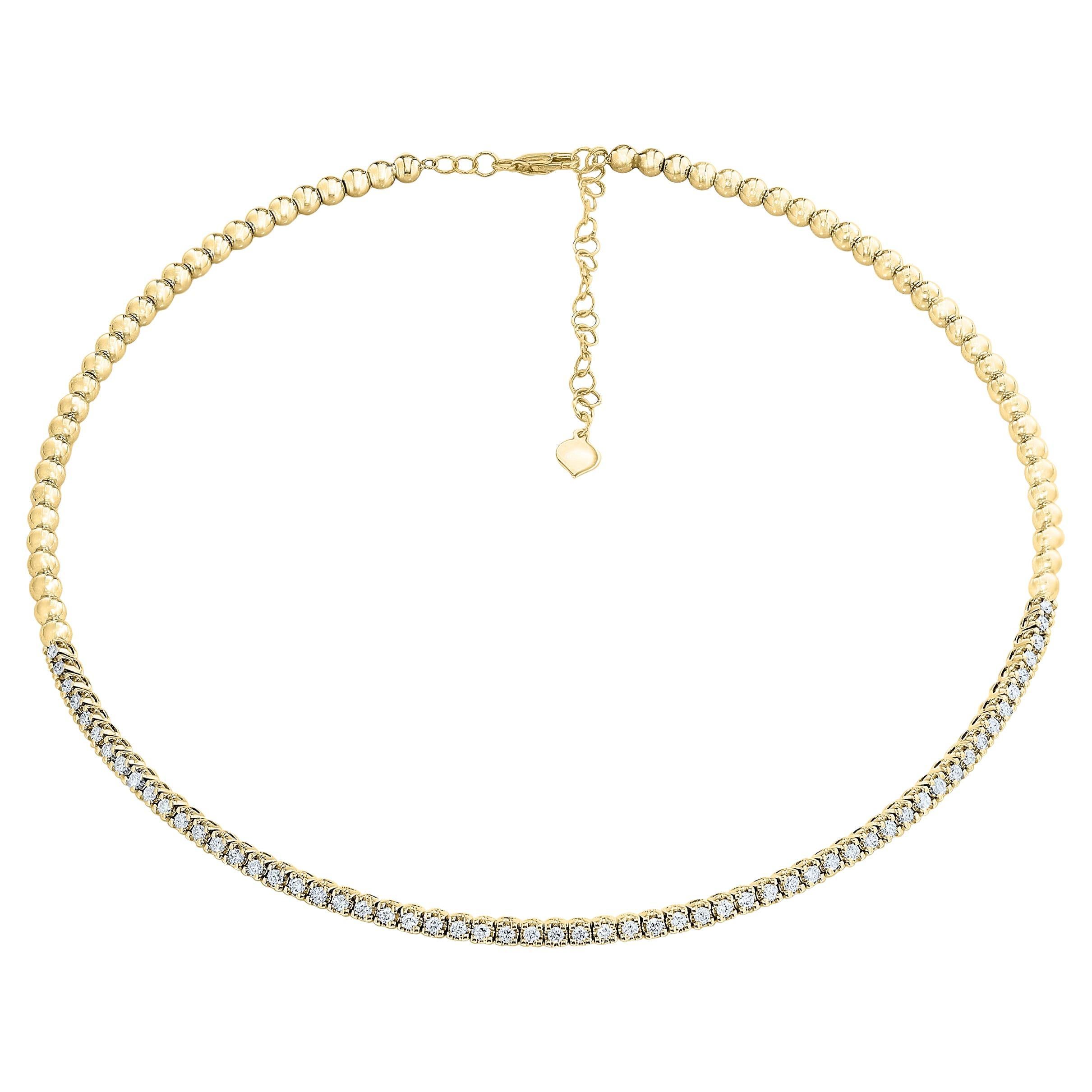 1.36 Carat Flexible Diamond Choker Collar Necklace 14 Karat Yellow Gold