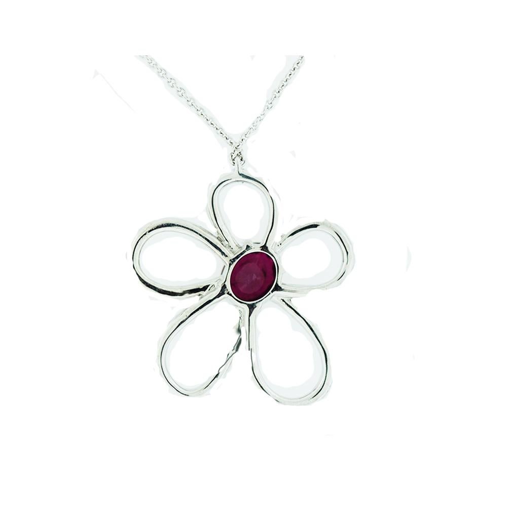 Contemporary 1.36 Carat Floral Ruby Diamond Necklace GIA Certified Natural 18 Karat, 2.01 Ct