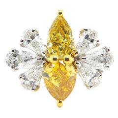 1.36 Carat GIA Certified Fancy Coloured Diamond and White Diamond Gold Ring