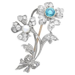 1.36 Carat High Zircon Pearl 1.59 Carat Diamond 9k Yellow Gold Brooch Circa 1890