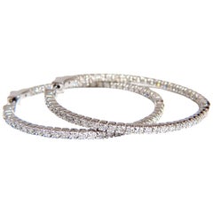 1.36 Carat Natural Round Brilliant In/Out Diamond Hoop Earrings 14 Karat G/Vs