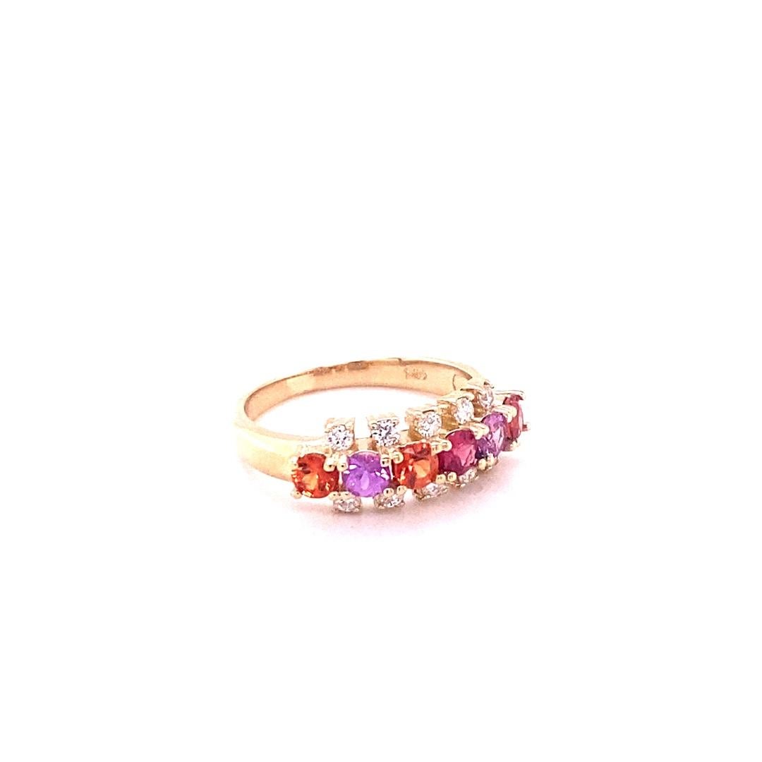 Modern 1.36 Carat Natural Sapphire and Diamond Yellow Gold Band For Sale