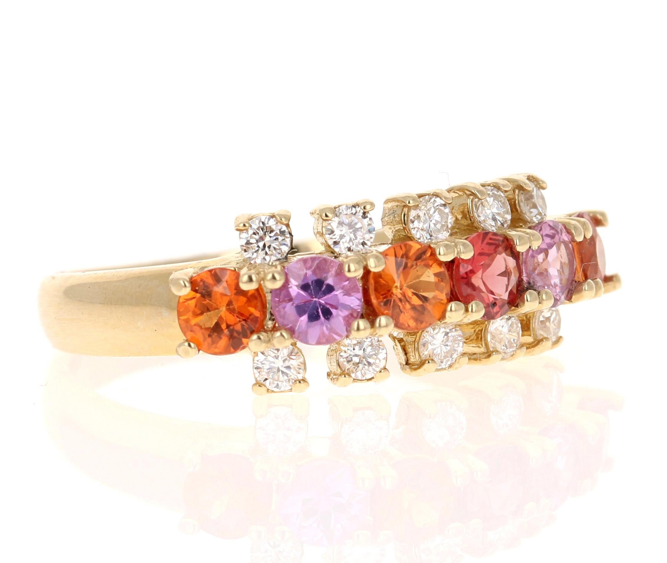 Moderne Bandeau en or jaune de 1,36 carat de saphir naturel et de diamant en vente
