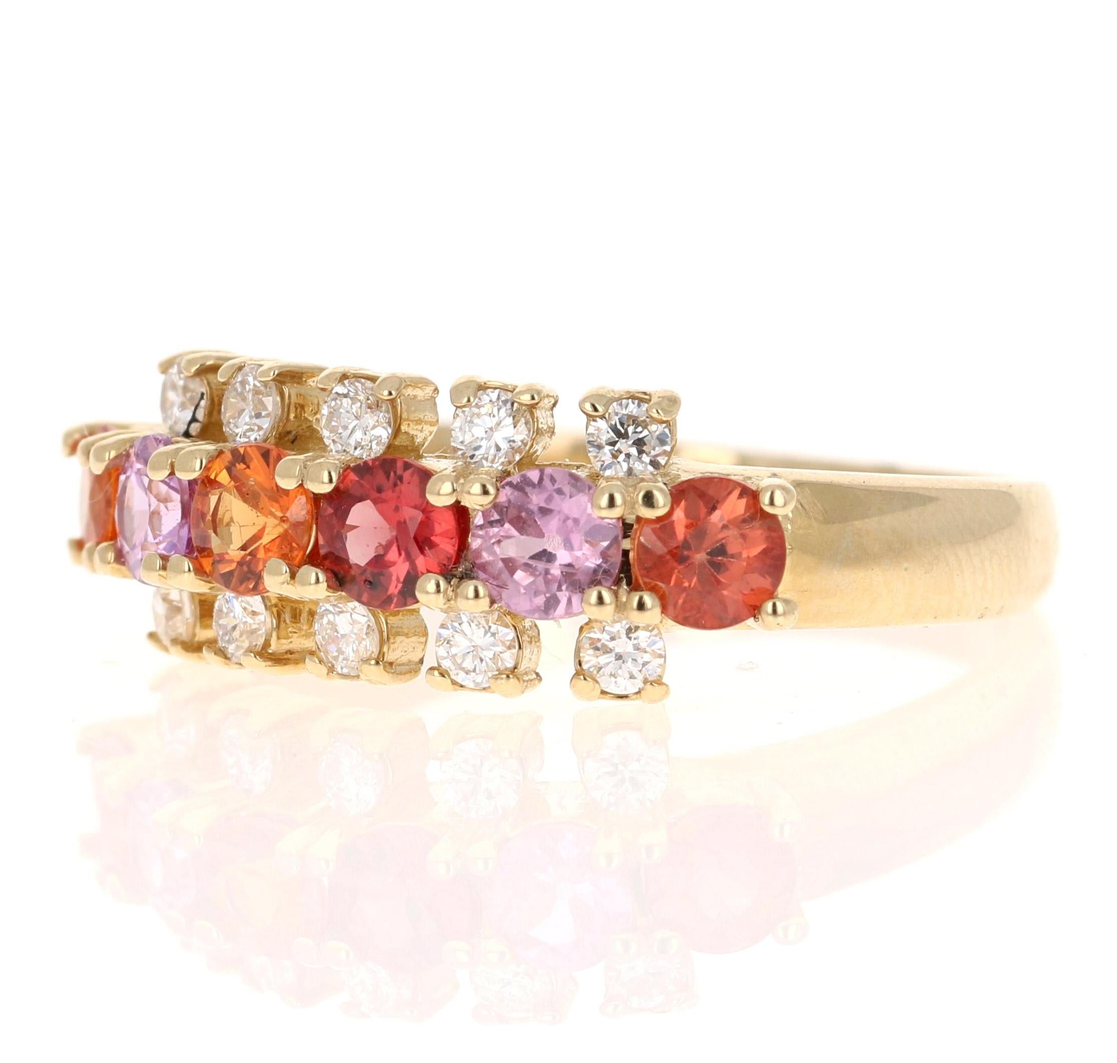 Taille ronde Bandeau en or jaune de 1,36 carat de saphir naturel et de diamant en vente