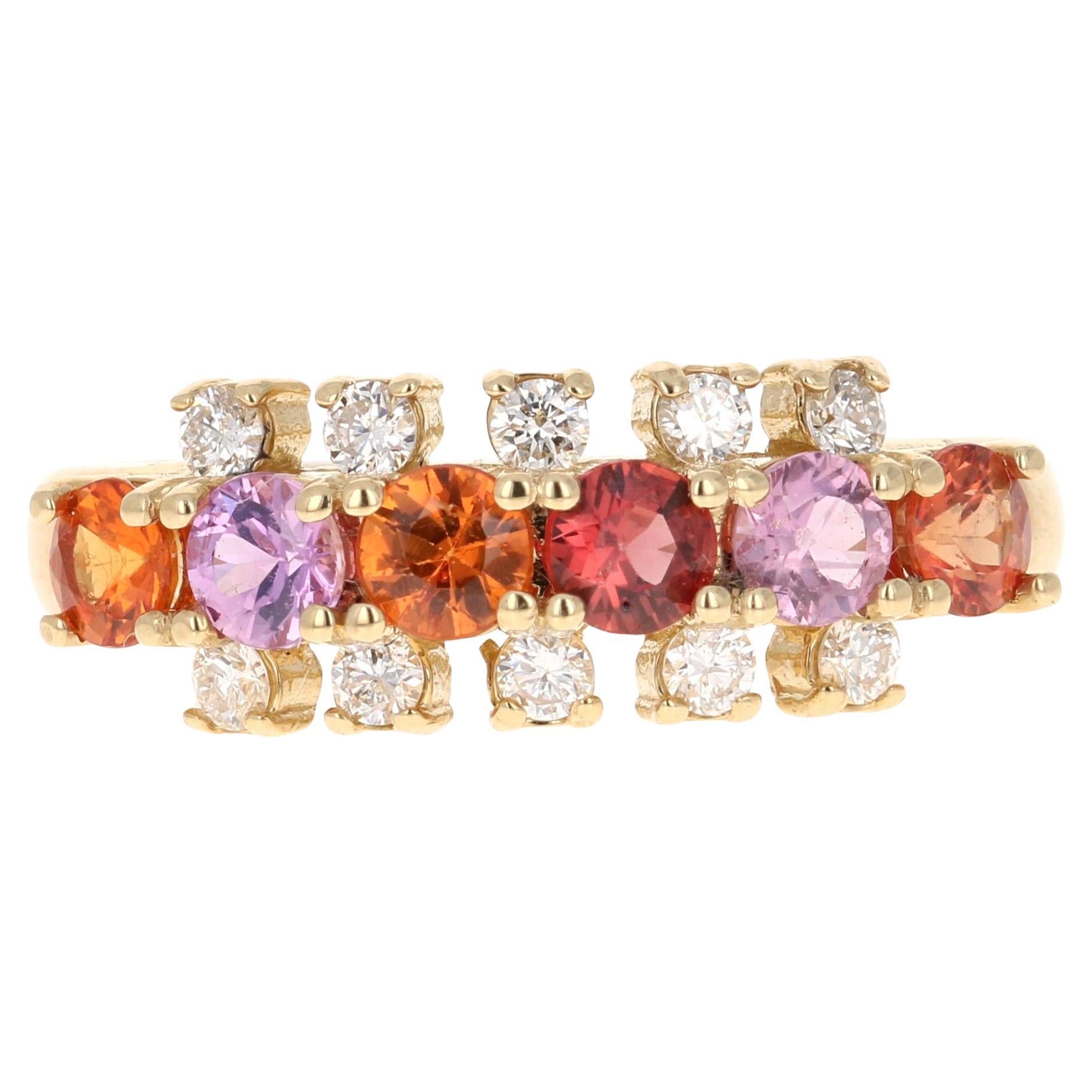 1.36 Carat Natural Sapphire and Diamond Yellow Gold Band