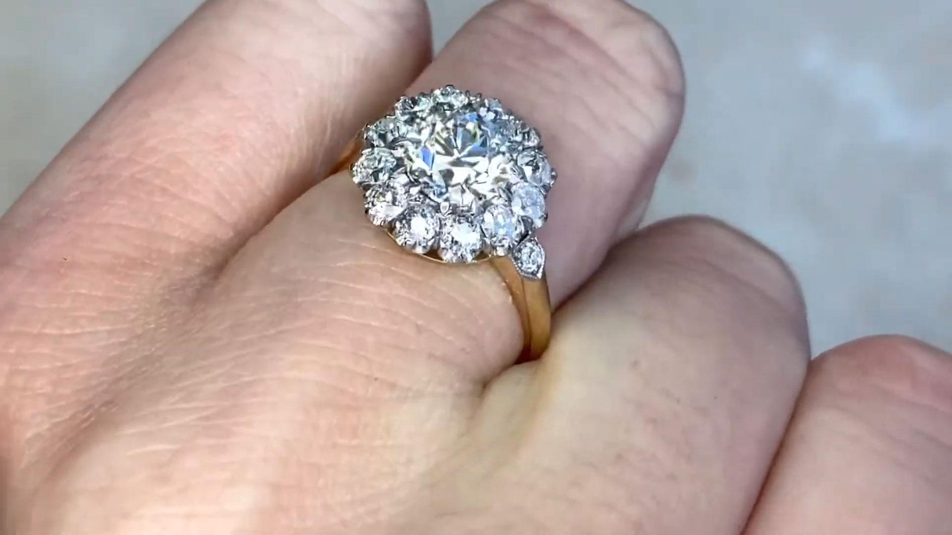 Diamantring mit alteuropäischem Schliff (ca. 1,30 Karat), 18 Karat Gelbgold (Art déco) im Angebot