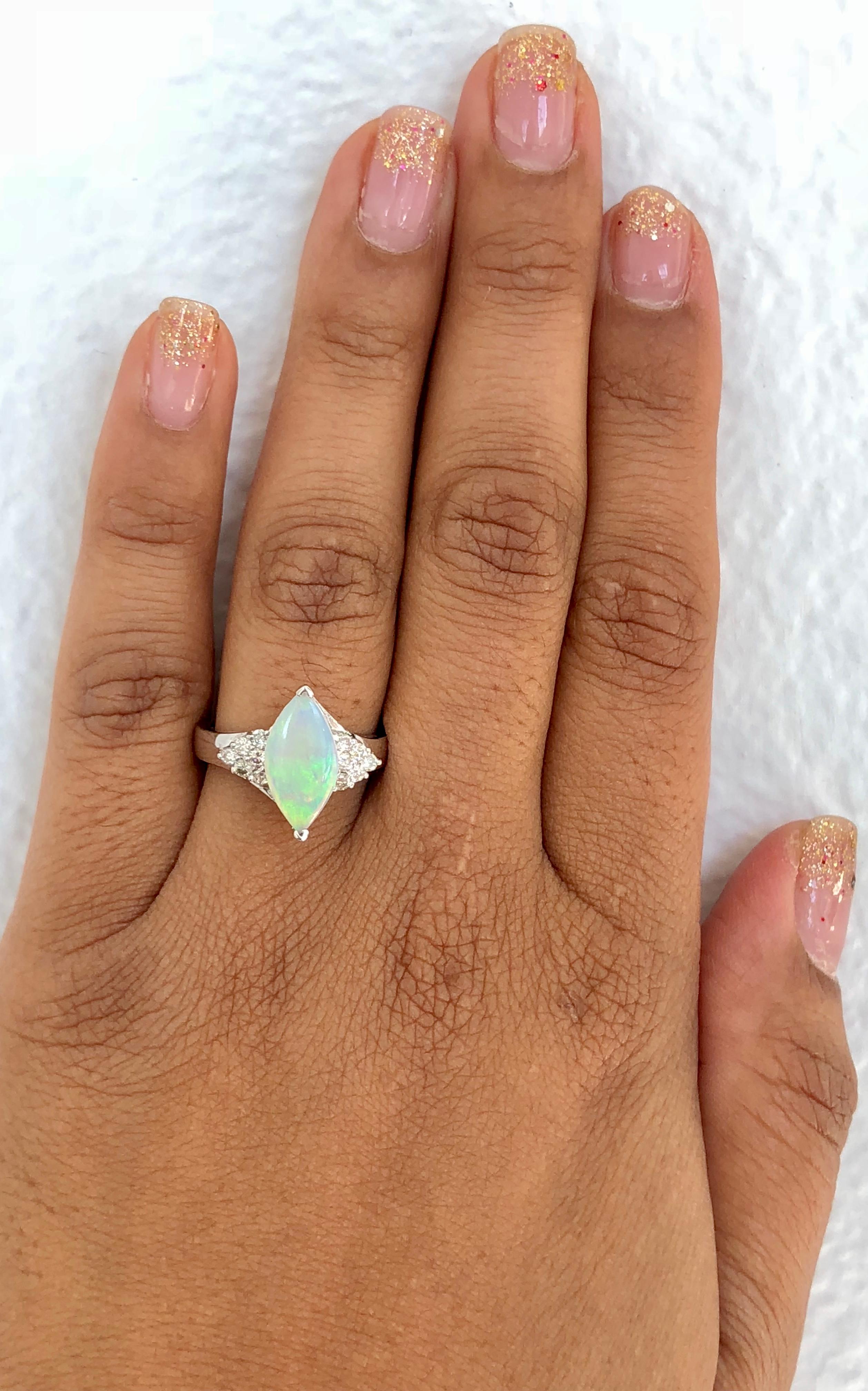 Women's 1.36 Carat Opal Diamond 14 Karat White Gold Ring