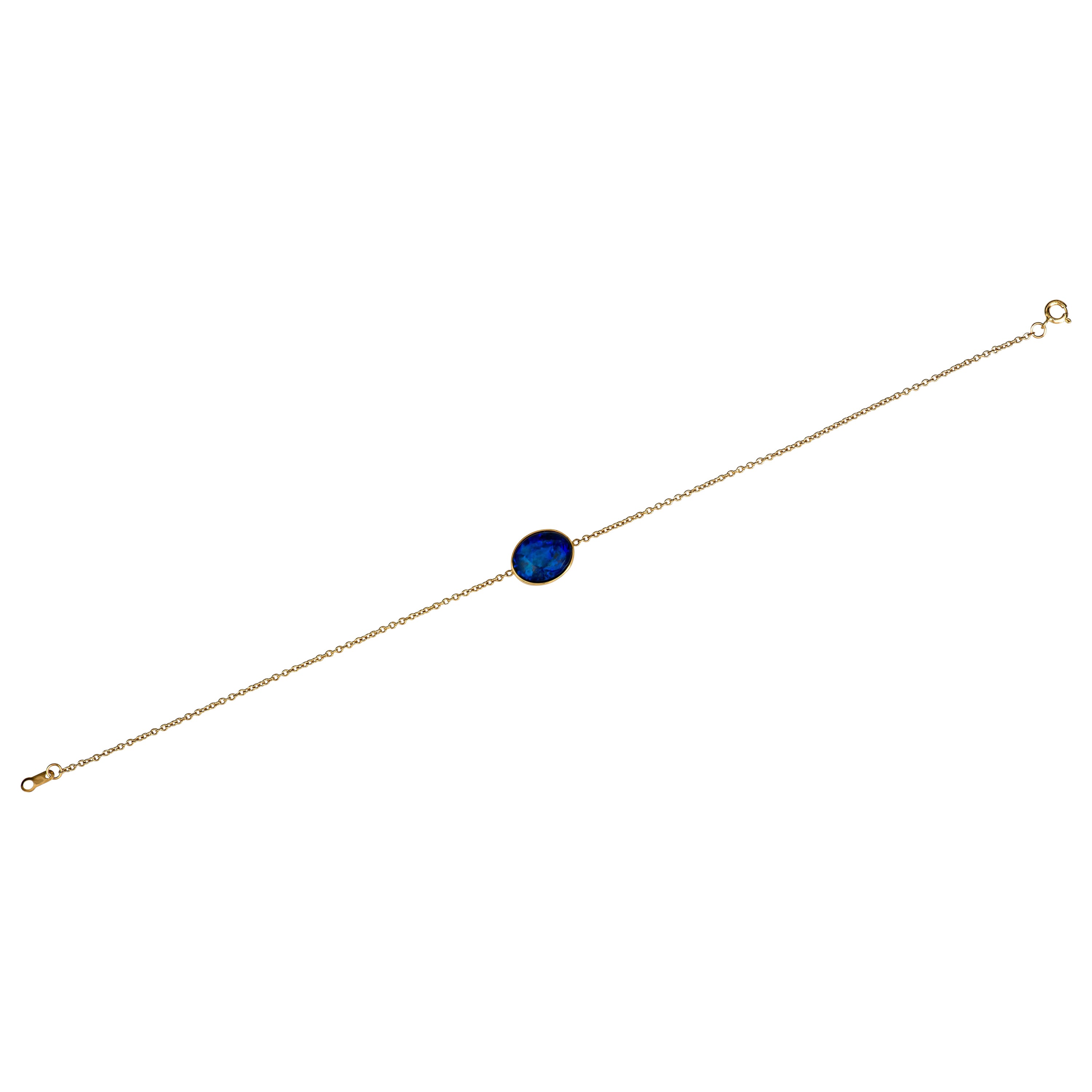 1,36 carati di opale blu ovale Lightning Ridge Bracciale in oro giallo 18 carati in vendita